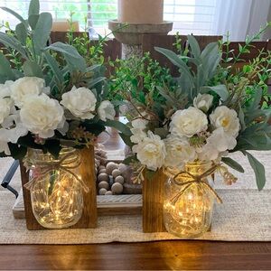 Rustic Mason Jar Wall Sconces with LED Lights. Set of 2